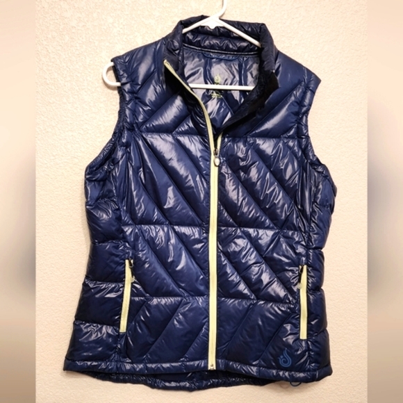 Isis Women's Shiny Blue Puffer Vest w/ Lt Green Trim, Size Large w/ DriDown Fill - Picture 1 of 7
